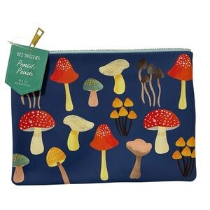 New OCS Designs Blue Mushroom Print Large Zipper Bag